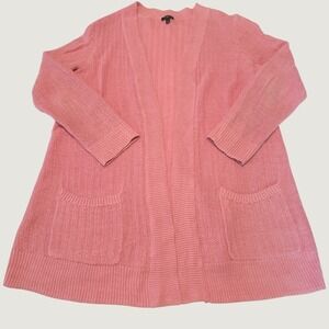 Talbots Woman Pink 100% Linen Open Front Cardigan Sweater Pockets Plus Size X‎